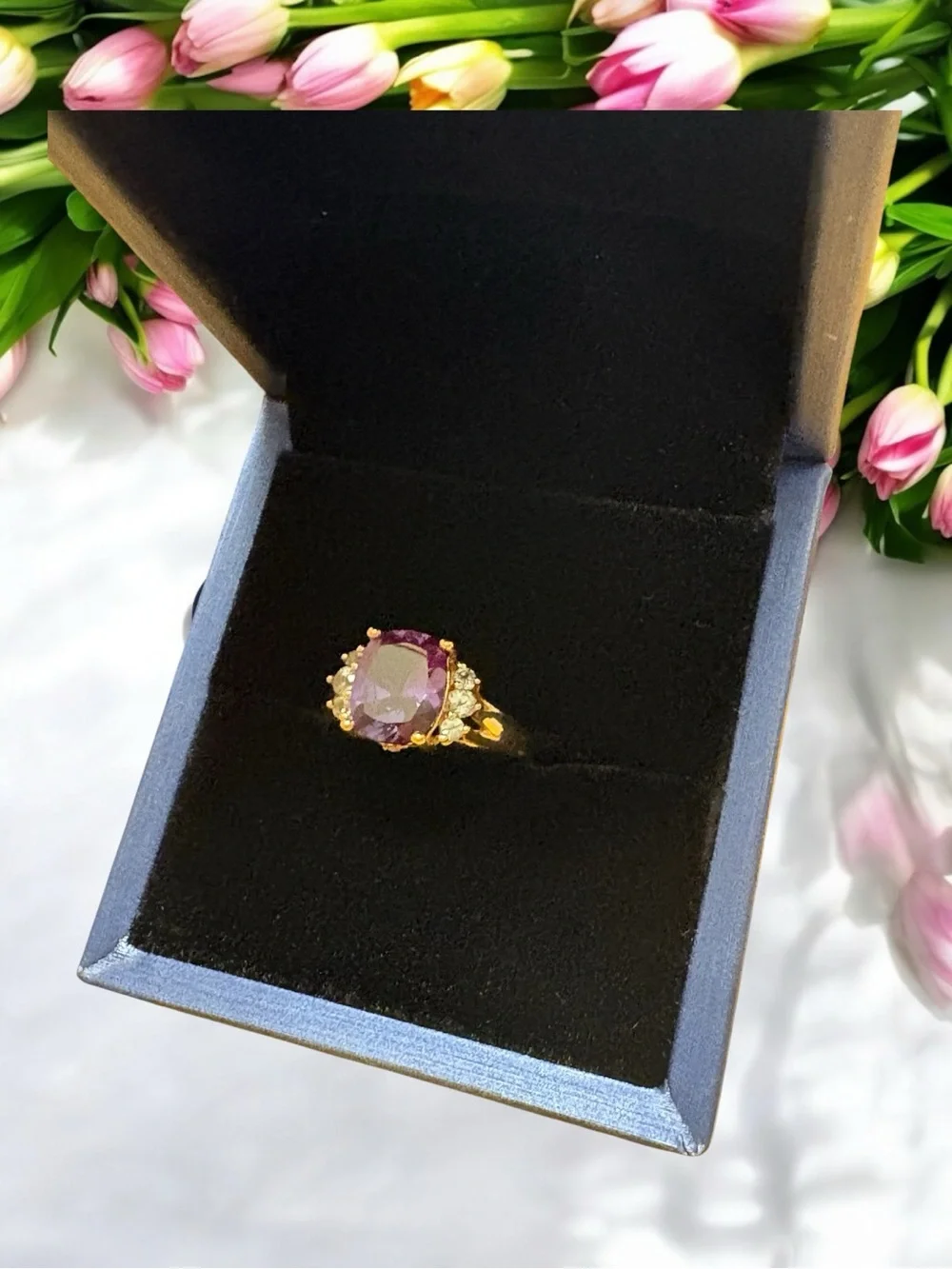 3 Carat Natural Russian Alexandrite Center Gemstone set in 12K Gold • size 5.5